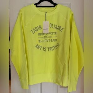 Zadig & Voltaire Electric Neon Yellow Embroidered Logo Sweatshirt NWT - Size L